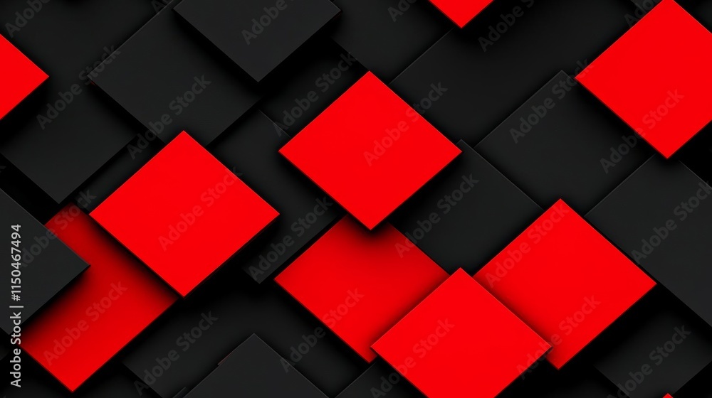 Poster minimal photostock of a a black and red patterned background with squares of red and black , isolate