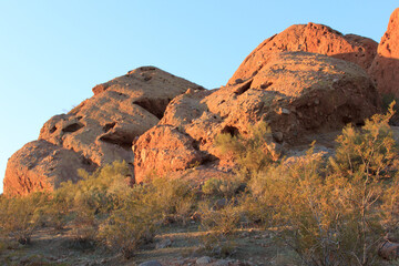 A rocky hillside with a few trees in the foreground