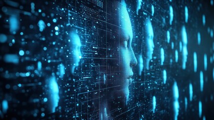 AI-powered faces overlayed with digital circuits.