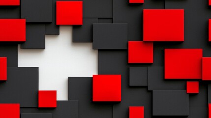 minimal photostock of a  A black and red patterned background with squares of red and black , isolated on white background,  , copy space, copy space for text,