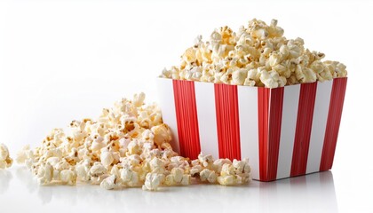 Fototapeta premium Popcorn in Red and White Striped Cardboard Box Isolated on White Background