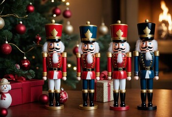 Traditional nutcracker figures in elegant holiday decorations - Festive and colorful style