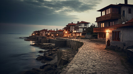 Fototapeta premium Houses on old port nesebar bulgaria Ethereal photo