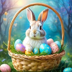 easter bunny with basket of eggs