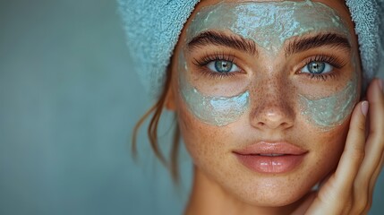 Woman applying a face mask at home for skincare, wellness, and anti-aging treatment