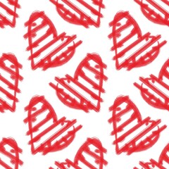 Seamless abstract geometric pattern. Simple background in red, white colors. Hearts. Digital texture. Illustration. Design for textile fabrics, wrapping paper, background, wallpaper, cover.
