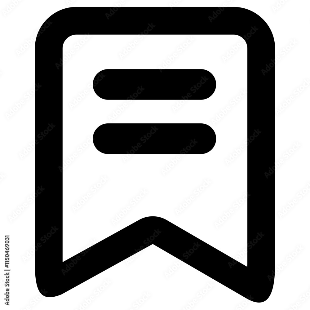 Poster simple black bookmark icon with rounded edges and horizontal lines on a transparent background, symb