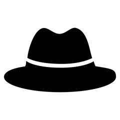 Silhouette of a wide-brimmed hat with a ribbon, on a plain white background, symbolizing style and fashion.