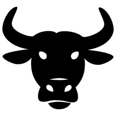 Bold and simplistic black bull head silhouette with a strong and balanced design, highlighted against a crisp white background.