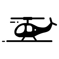 Silhouette illustration of a helicopter hovering, showcasing simple and bold design elements.