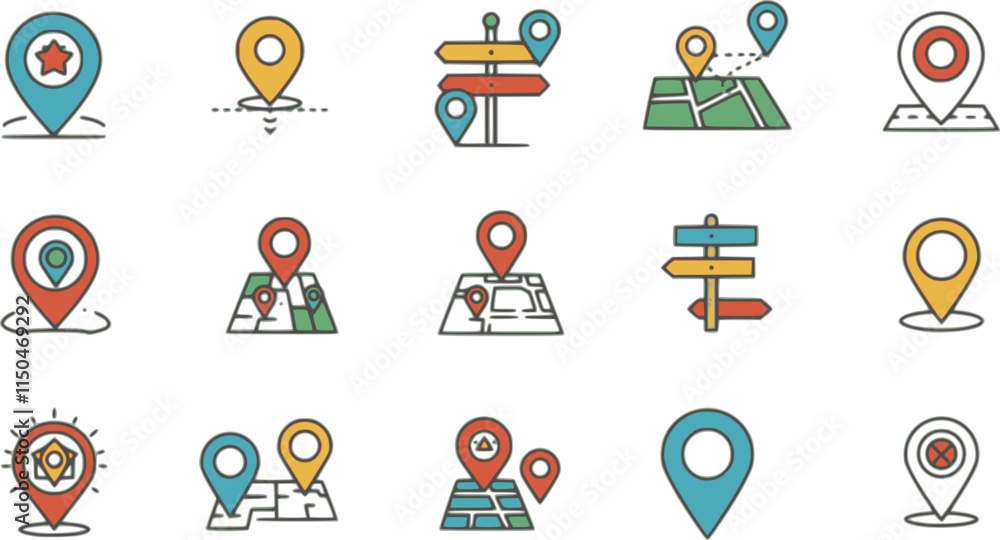 Poster location icon colorful icons map pointer pin sign symbol outline destination place address navigatio