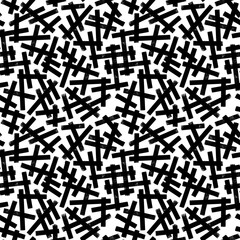 Seamless abstract geometry pattern. Simple background on black, white colors. Illustration. Strokes, lines, grids. Designed for textile fabrics, wrapping paper, background, wallpaper, cover.