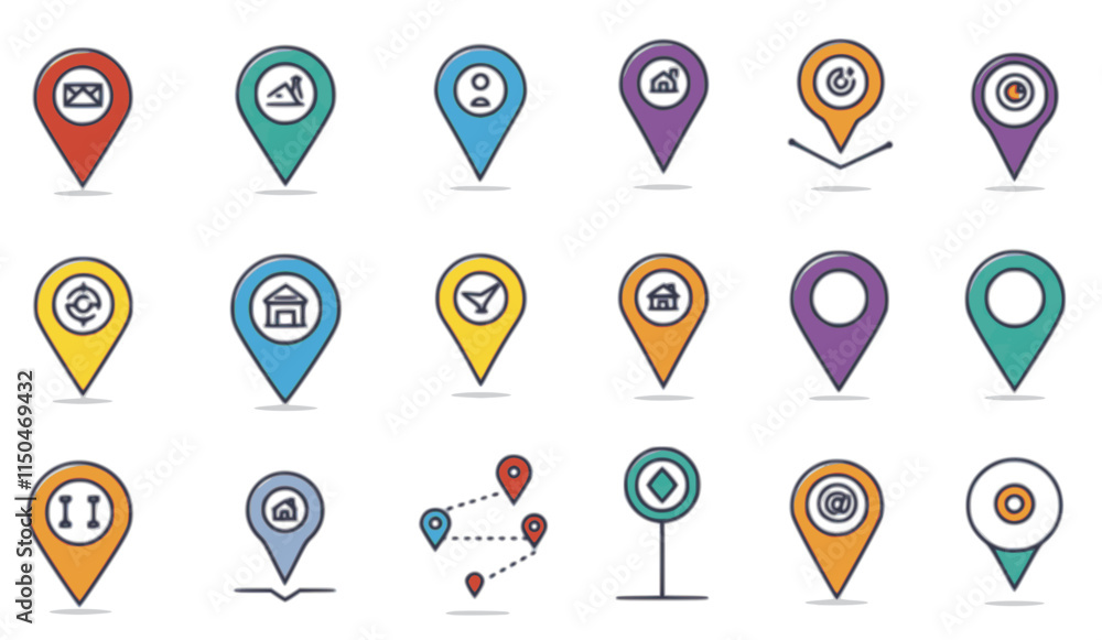 Aufkleber location icon colorful icons map pointer pin sign symbol outline destination place address navigatio