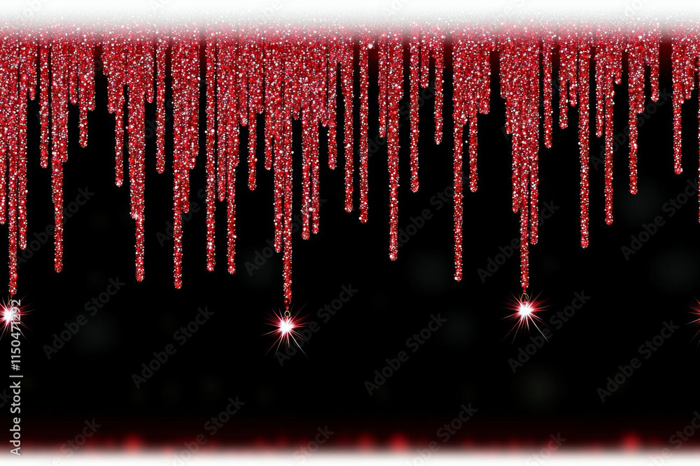 Poster minimal photostock of a abstract waterfalls of red glitter sparkle bubbles particles bokeh on black 