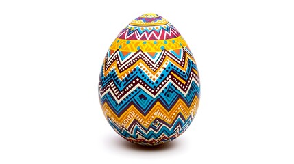Obraz premium Colorful zigzag pattern egg on white background.