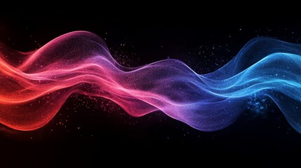 Obraz premium Red blue white fluid colors wave on black grainy background, neon colors noise texture large banner, copy space, Generative AI