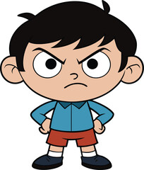 Obraz premium Angry Cartoon Boy: A cute but grumpy cartoon boy with hands on hips