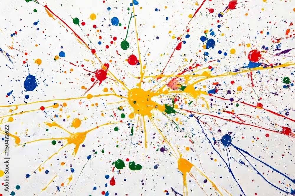 Poster bright splashes of paint create an abstract pattern on a white surface showcasing a vibrant color ex