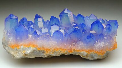 Blue quartz crystal cluster on matrix.