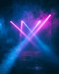 Obraz premium Colorful Laser Lights Create an Atmospheric Display in a Smoky Environment at a Nighttime Event or Concert