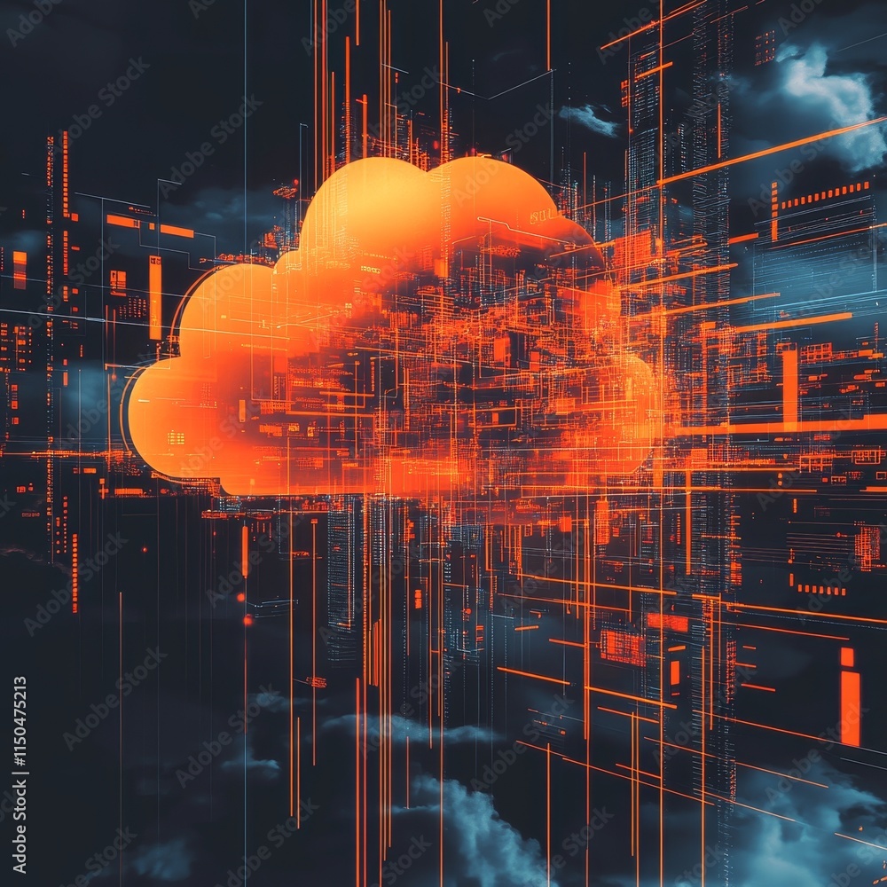 Aufkleber Visual Representation of Cloud Computing Technology With Abstract Data Flow and Digital Elements in a Futuristic Style