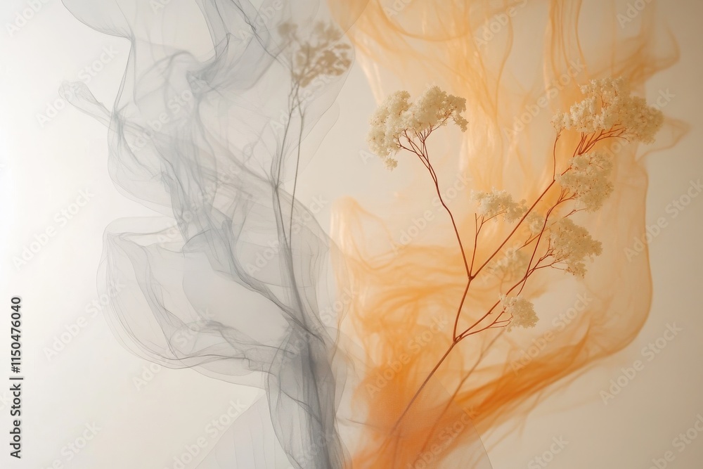 Poster delicate flowers intertwined with soft fabric creating a serene composition