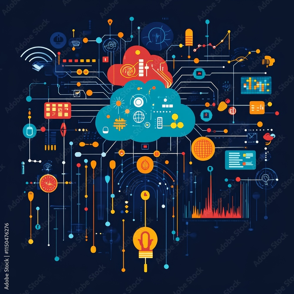 Aufkleber Modern Digital Network Architecture Representing Cloud Computing and Data Flow in a Technology-Driven Environment