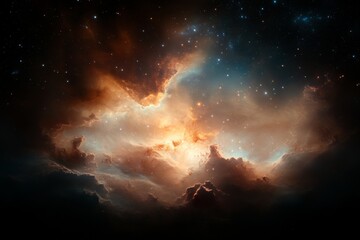 Fototapeta premium Stunning cosmic cloud formation illuminated by distant starlight in the vastness of space