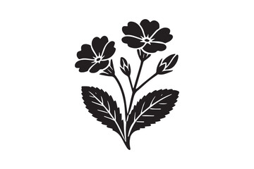 simple minimalistic primrose flower  black color silhouette in white background