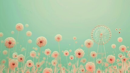 Dreamy Dandelion Field with Ferris Wheel