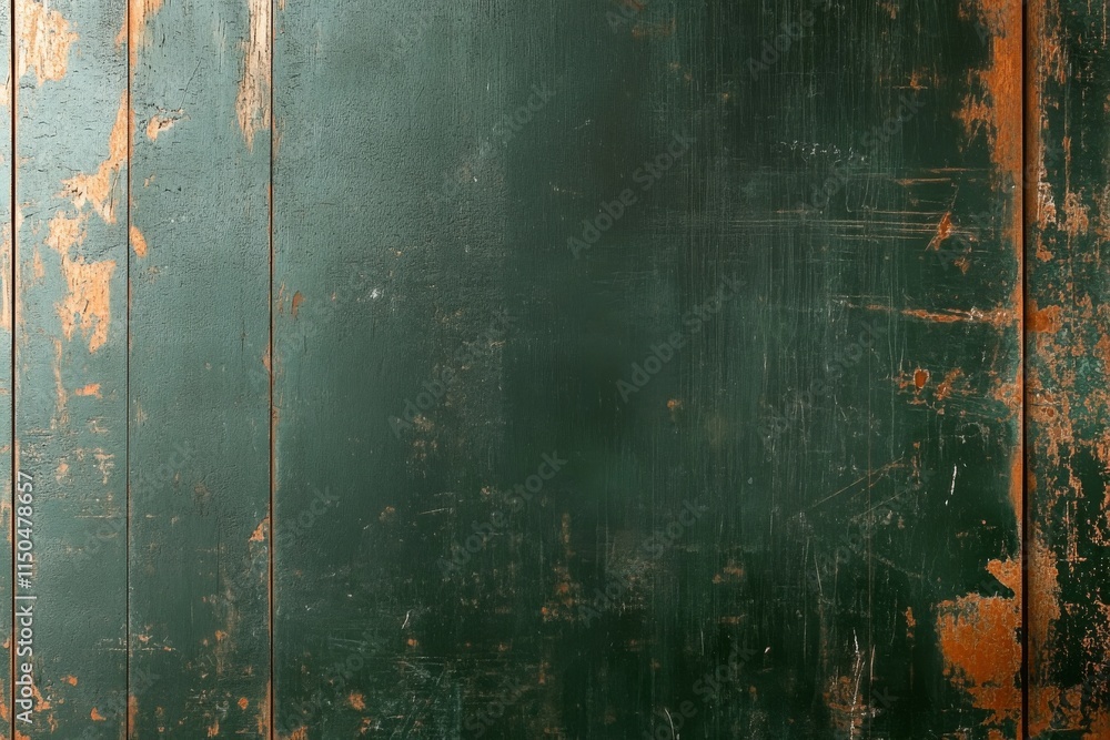 Poster weathered green wooden surface showing peeling paint and unique texture in a rustic setting