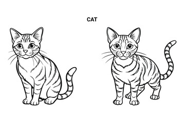 Editable Cat Isolated Outline Vector Illustration