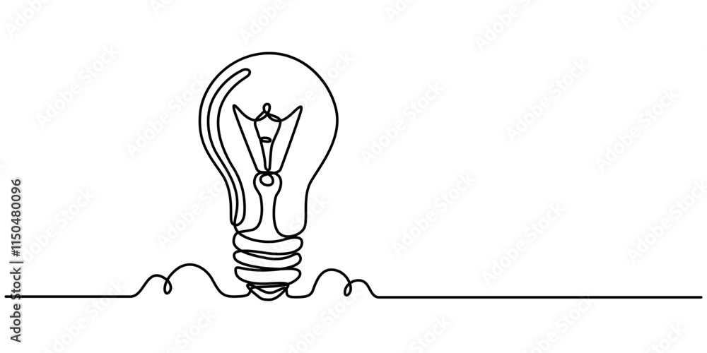 Poster drawing of an electric light bulb with continuous line, continuous one line drawing light bulb conce