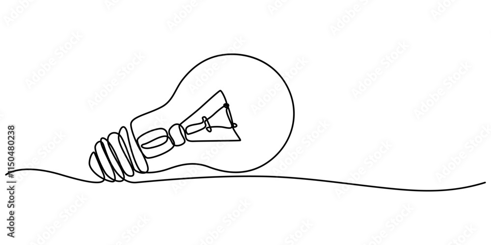 Poster Drawing of an electric light bulb with continuous line, Continuous one line drawing  light bulb concept, Light bulb continuous line vector illustration with editable stroke. Single line art of light. 