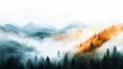 Fototapeta premium Majestic mountains and misty forests at sunrise