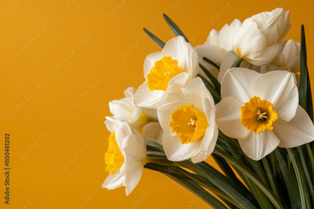 Poster beautiful daffodils in a vibrant yellow background create a cheerful spring display in a sunny indoo
