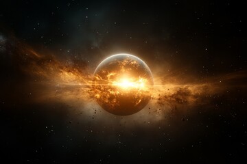 Fototapeta premium Vibrant explosion of a celestial body in deep space showcasing cosmic phenomena and cosmic dust
