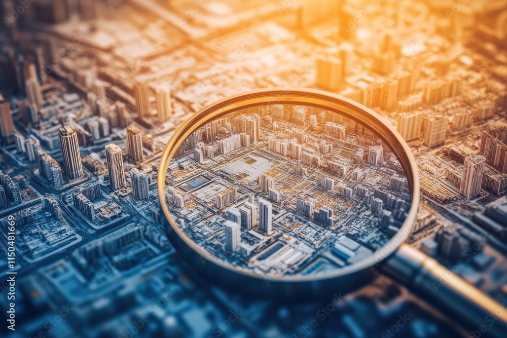 Poster detailed inspection of a chip under a magnifying glass in a centered composition with natural diffus