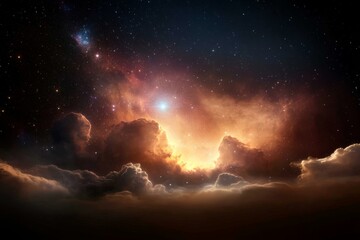 Fototapeta premium Celestial clouds illuminated by a vibrant cosmic explosion in deep space at night