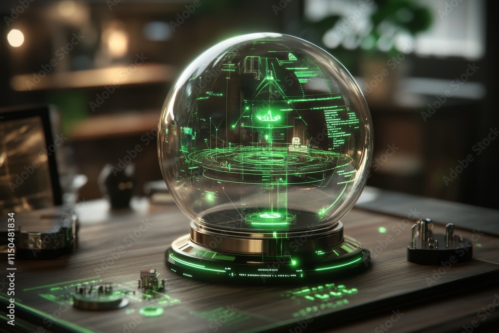 Aufkleber futuristic holographic globe displaying interactive data in a modern tech workspace