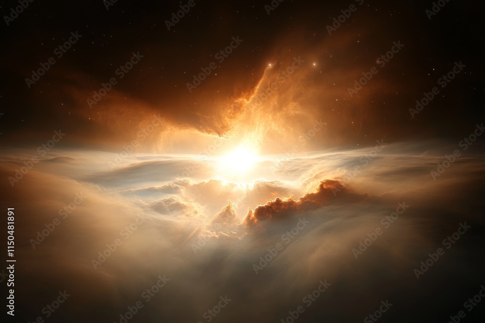 Poster stunning cosmic event displaying vibrant colors and clouds in a vast expanse of space