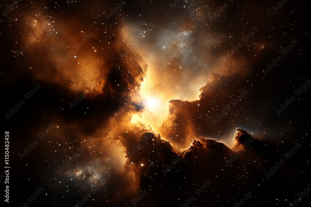 Poster dynamic explosion of stars and cosmic clouds within a vibrant interstellar space