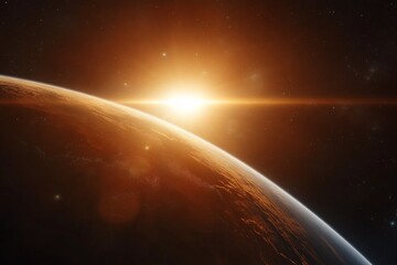 Fototapeta premium Sunrise over a distant planet highlighting a breathtaking cosmic landscape with vibrant colors