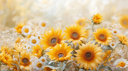 Sunflowers and daisies in bright floral arrangement