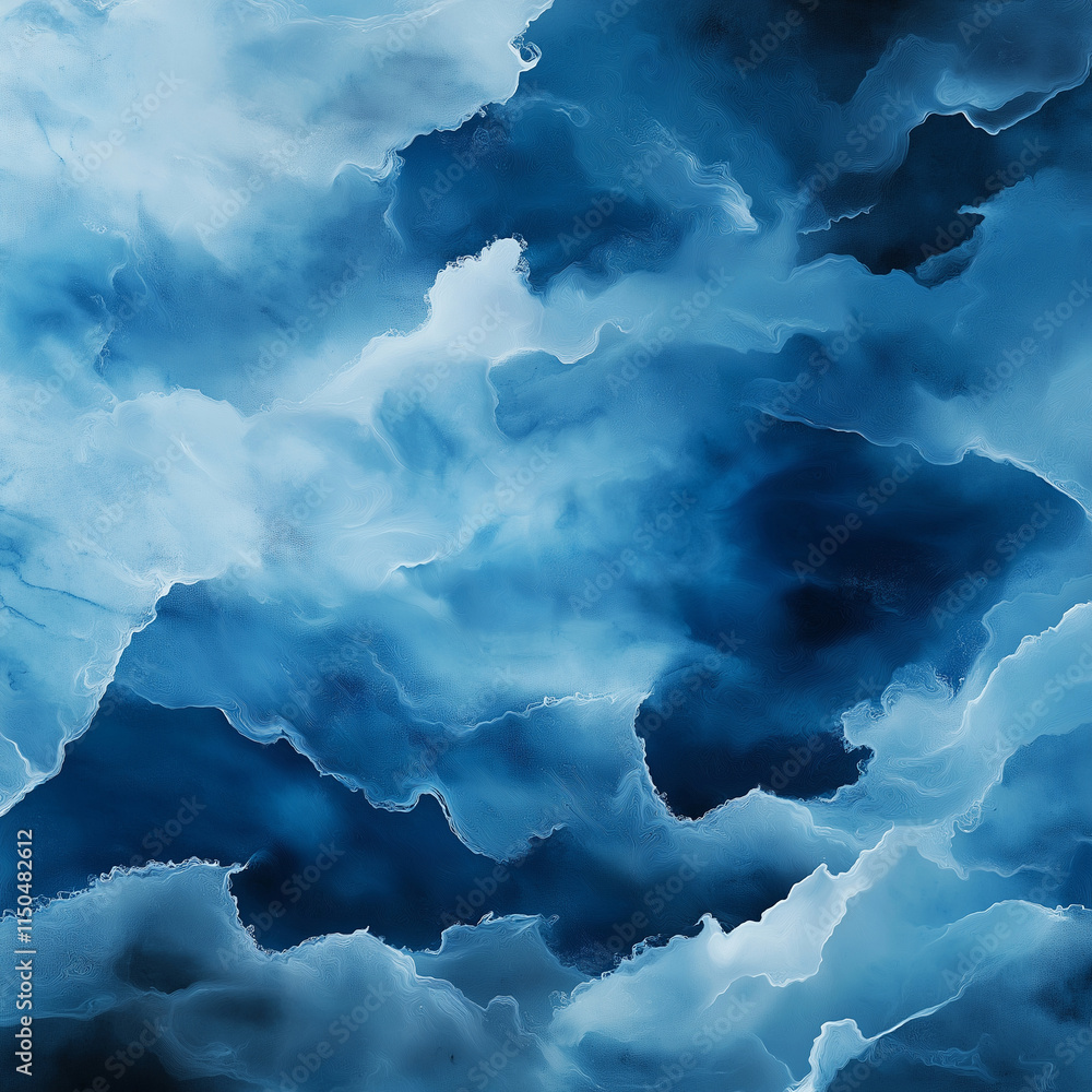 Poster abstract blue ocean waves with fluid patterns and textures