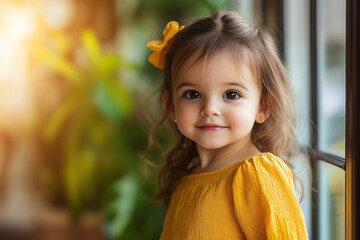 Fototapeta premium Little cute caucasian girl at indoors