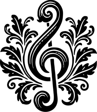 treble clef g-clef, music, theory, vector, illustration, baroque, graphic, image, print, logo, leaves, ai, eps, png, transparent, isolated