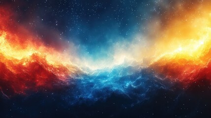 Vibrant cosmic landscape with fiery and cool colors.