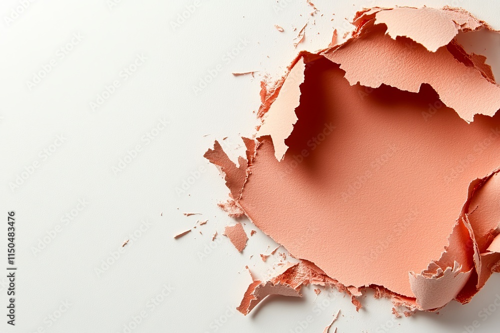 Poster torn pastel paper reveals a smooth surface underneath in an artistic display of texture and color
