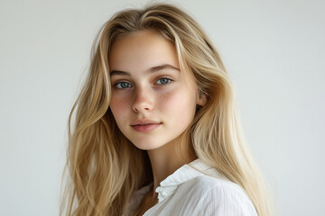 Fototapeta premium Young pretty blonde woman over isolated white background